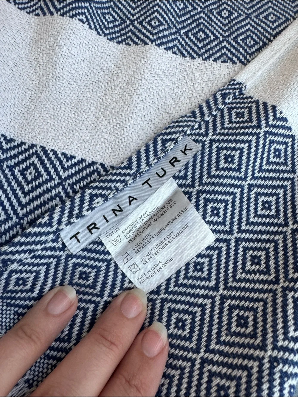 Trina Turk 100% Cotton Geometric Diamond Fringed Turkish Beach Towel Blanket